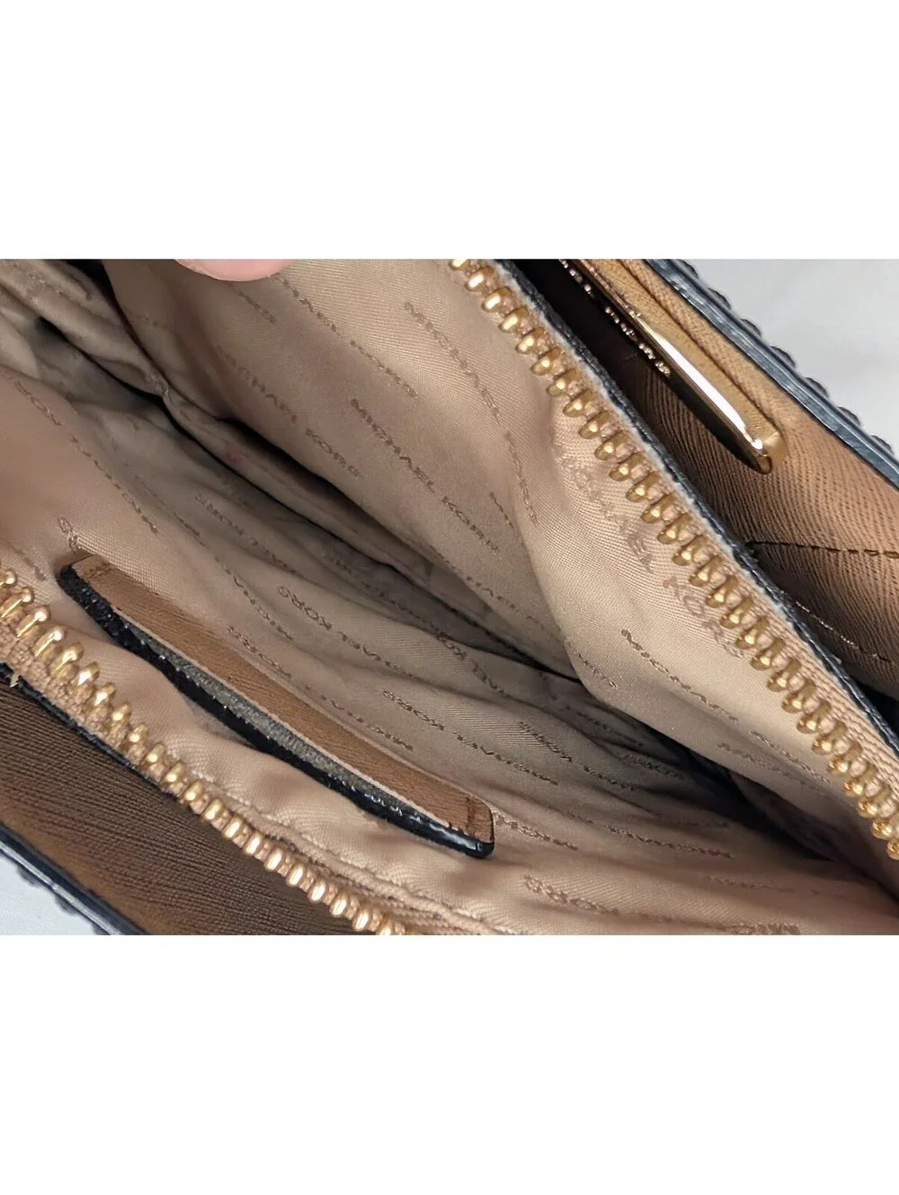Michael Kors Small Patent Leather Tote Bag with Tan Handles and Gold Hardware